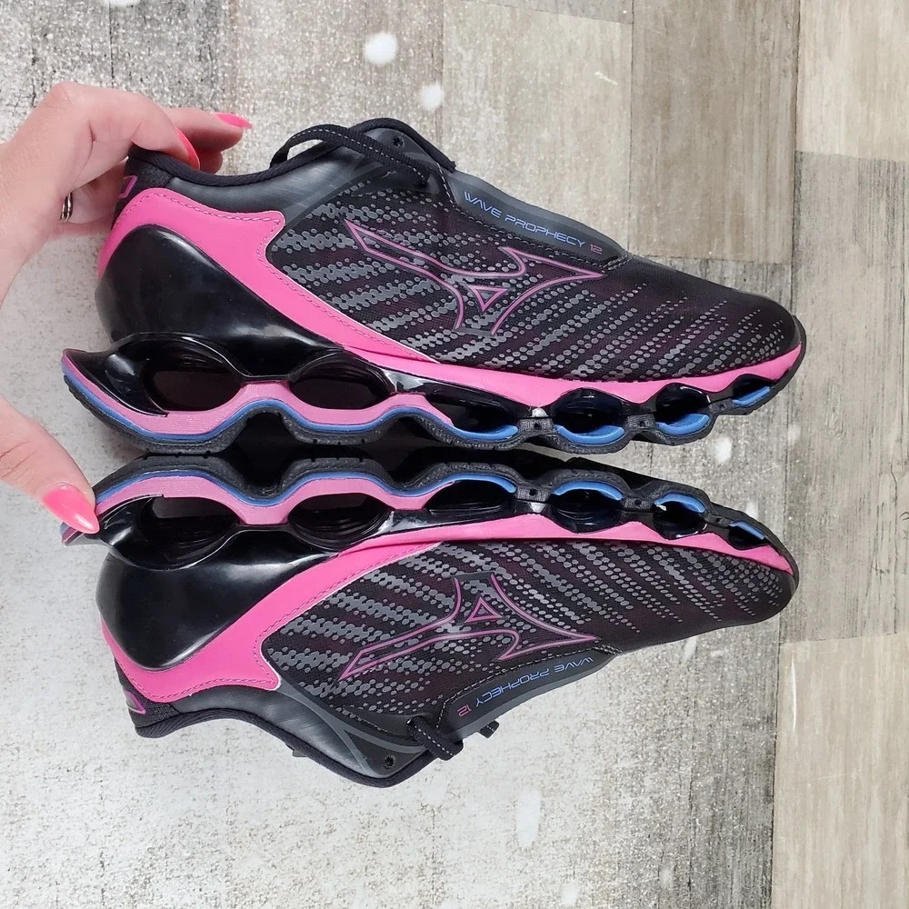 Mizuno Wave Prophecy 12 Womens Shoes Sz 7 Athletic Running Black Pink Sneakers